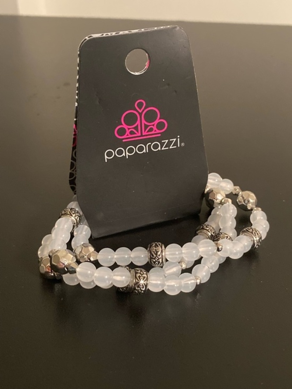 Paparazzi White and Silver Multi-Strand Beaded Bracelet